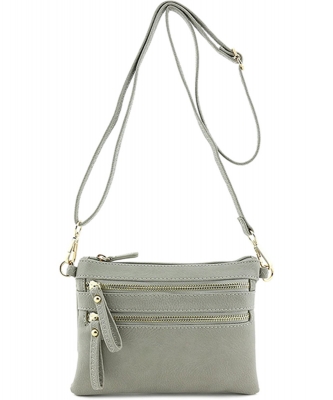 Multi-Pocket Zip Crossbody Bag with Small Wrist Strap WU001 GRAY